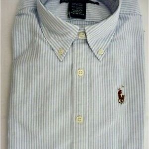 Ralph Lauren Blue and White Striped Button Down Oxford. Size 2.
